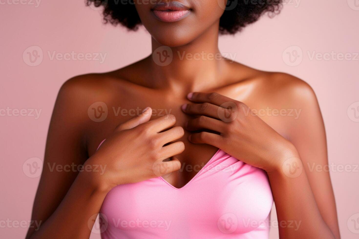 Pink October - The strength and support represented by the woman with the pink blouse, in favor of the early detection of breast cancer. International movement against breast cancer. Generated by AI photo