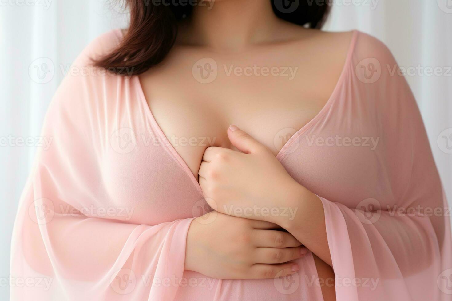 Pink October - Woman dressed in pink, an alert gesture for the early detection of breast cancer. Generated by AI photo