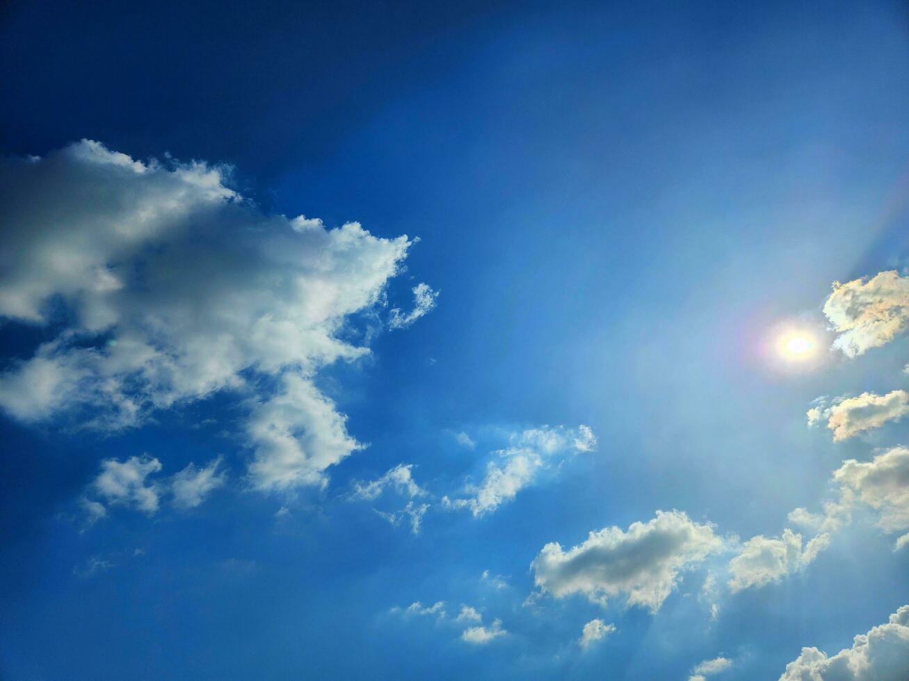 white clouds in the blue summer sky natural background photo