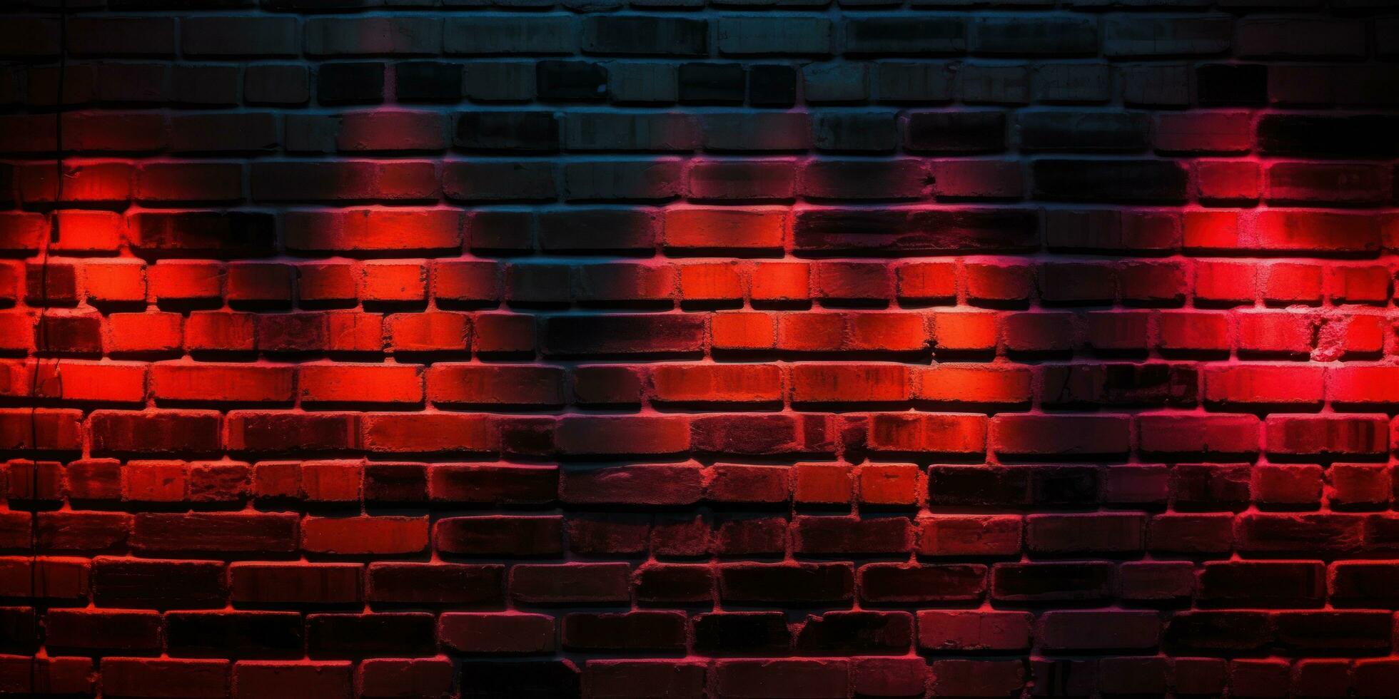 Ai, Ai generated, Gritty urban background Red neon lights on black brick wall create a vibrant, edgy atmosphere. Perfect for modern and nightlife themed designs photo