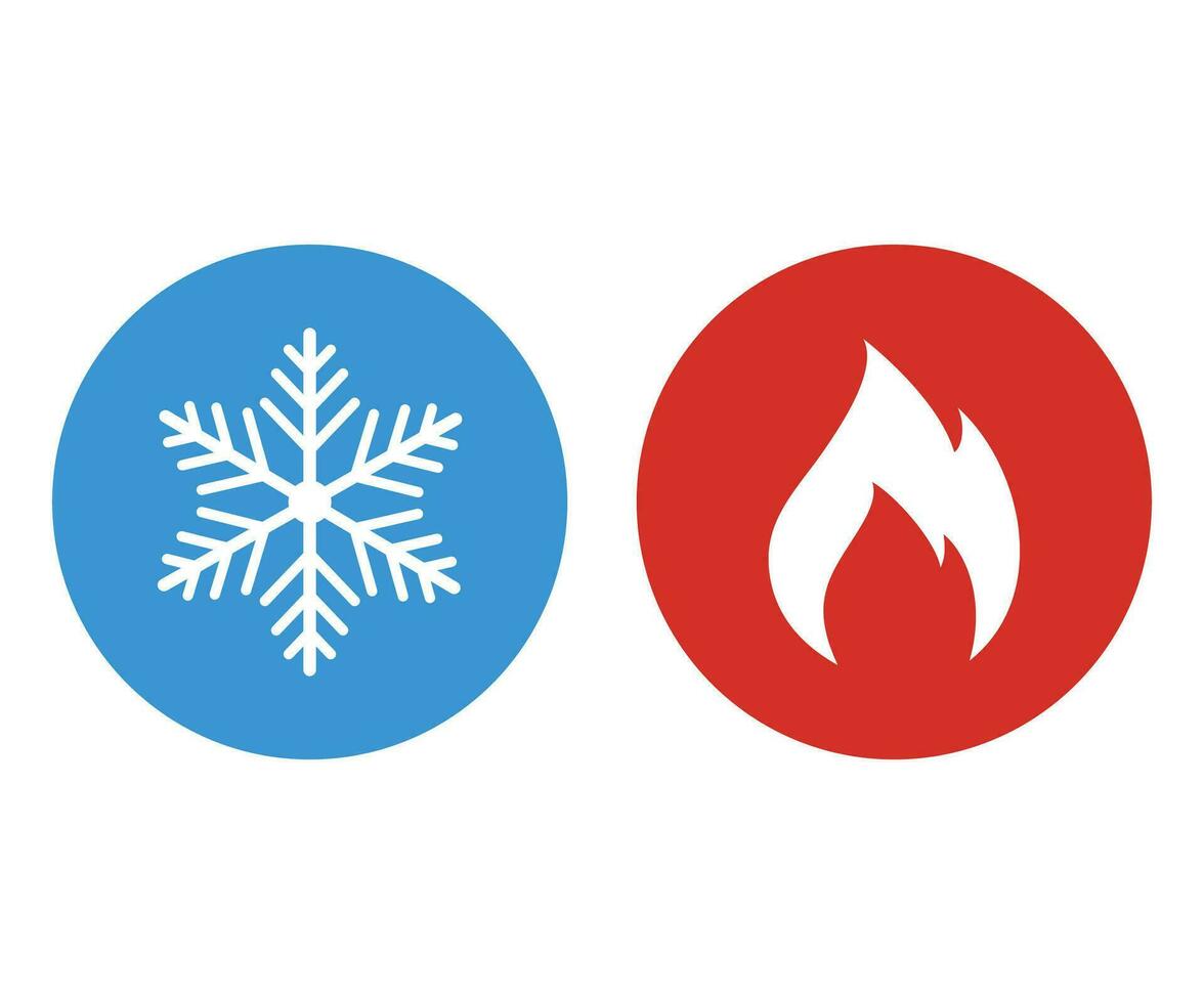 caliente y frío icono. fuego y copo de nieve signo. calefacción y enfriamiento botón. vector