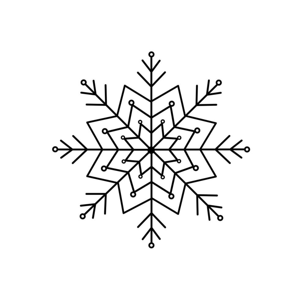 copo de nieve navidad simple garabato lineal dibujado a mano ilustración vectorial, vacaciones de invierno elementos de año nuevo para tarjetas de felicitación de temporada, invitaciones, pancarta, afiche, pegatinas vector