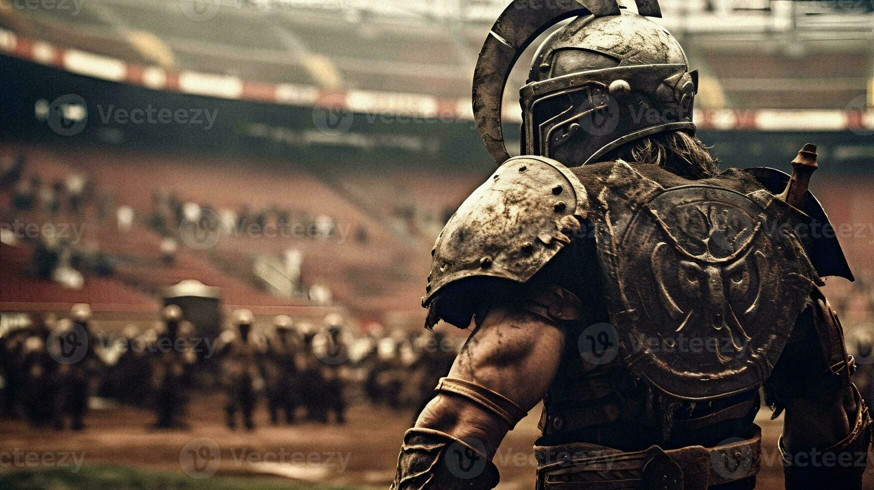 Modern Viking Gladiator at an American Football Stadium. Generative ai. photo