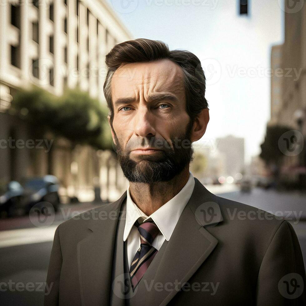 Contemporary Portrayal Abraham Lincoln in Modern Attire   generativa ai photo
