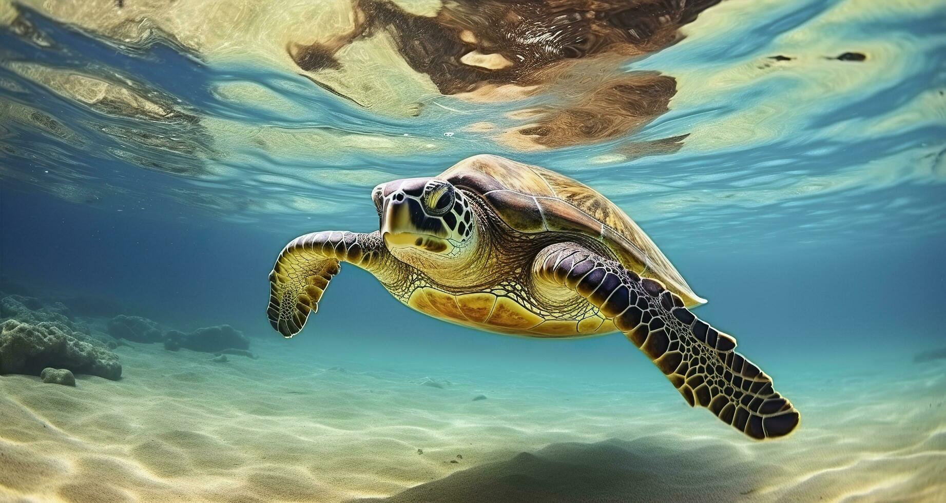 Photo of Sea turtle in the Galapagos island. Generative AI