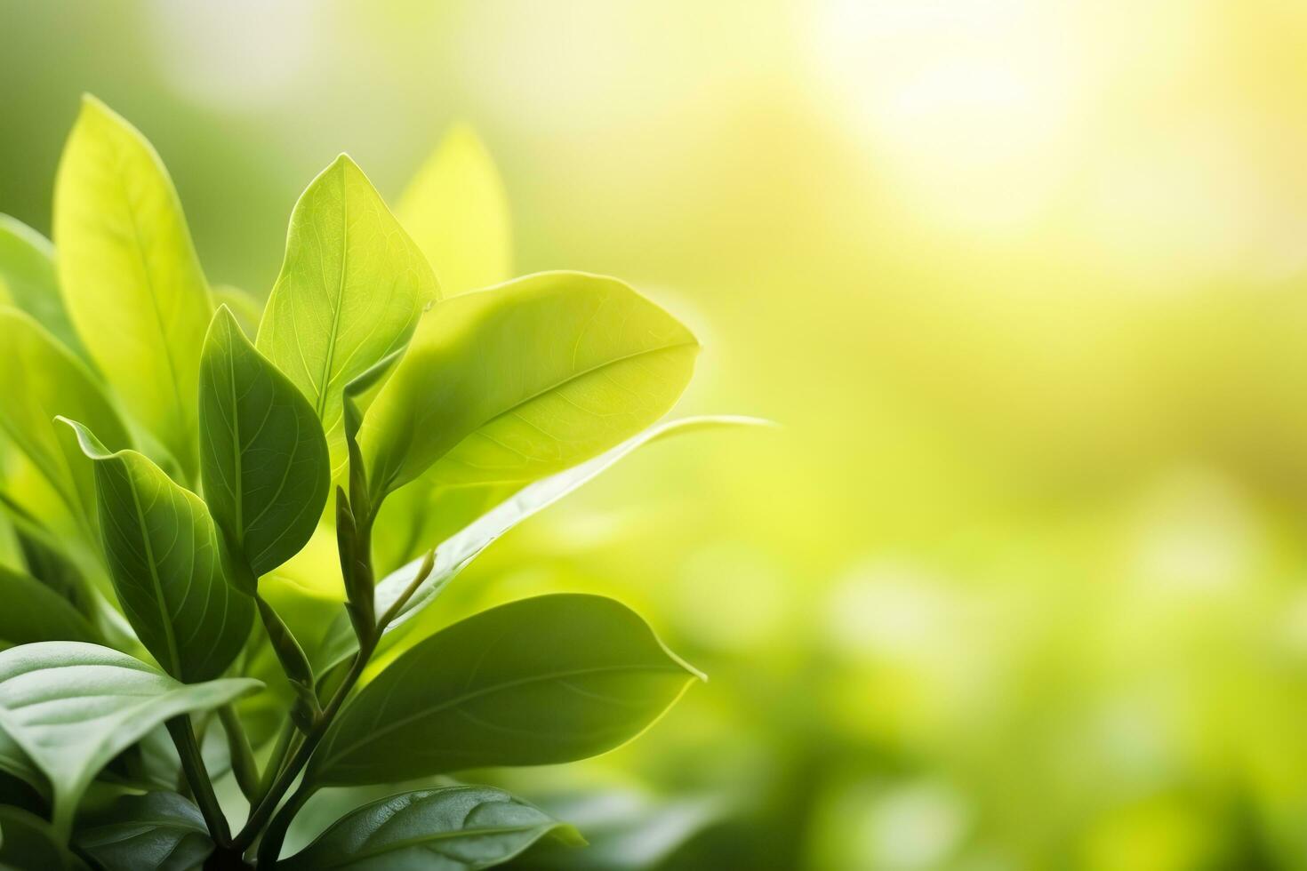 Nature of green leaf in a garden in summer under sunlight. Spring background. AI Generated photo