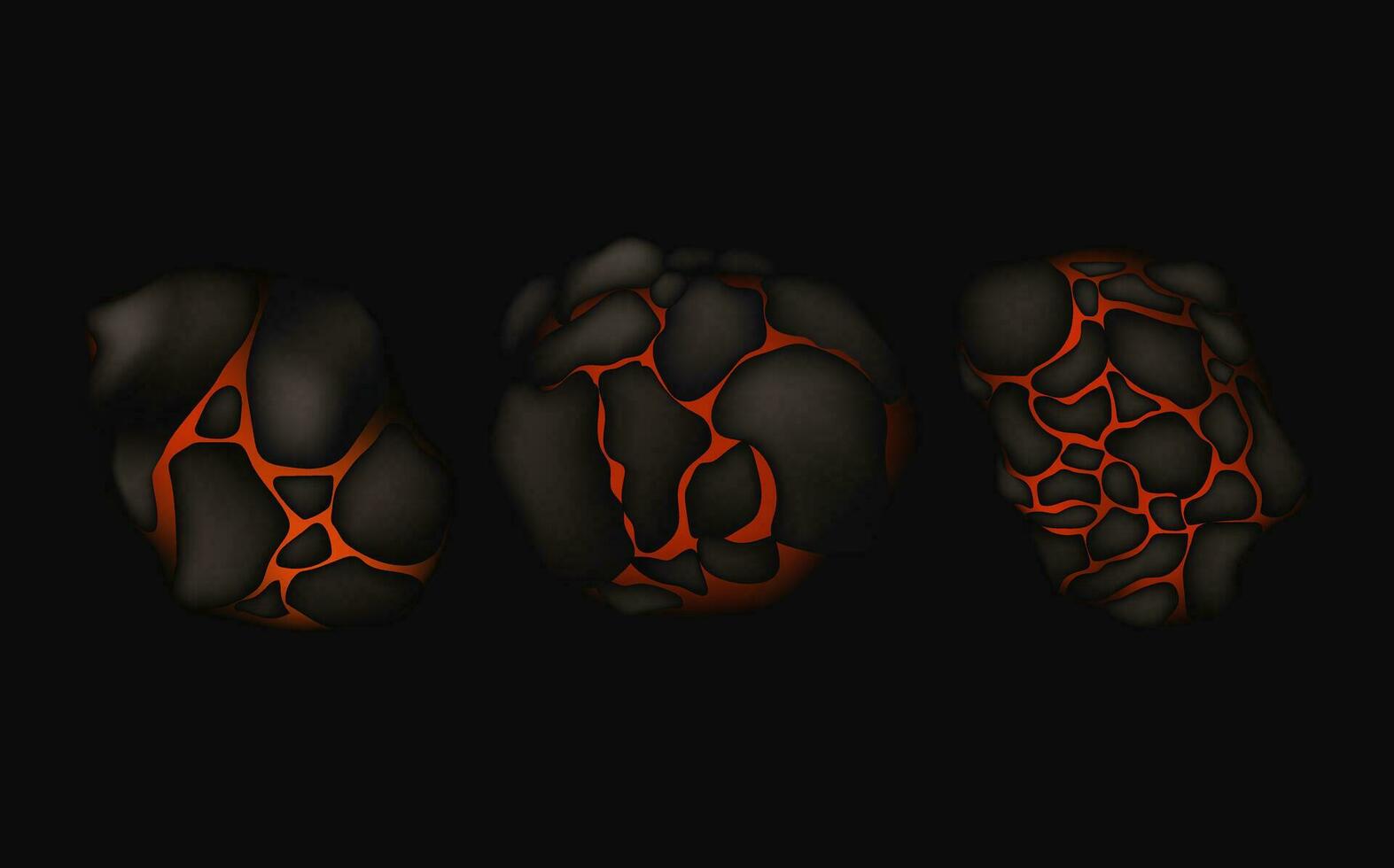 Stylized abstract background of volcano magma glow texture in cracking holes.Destroyed earth surface and flowing lava. vector