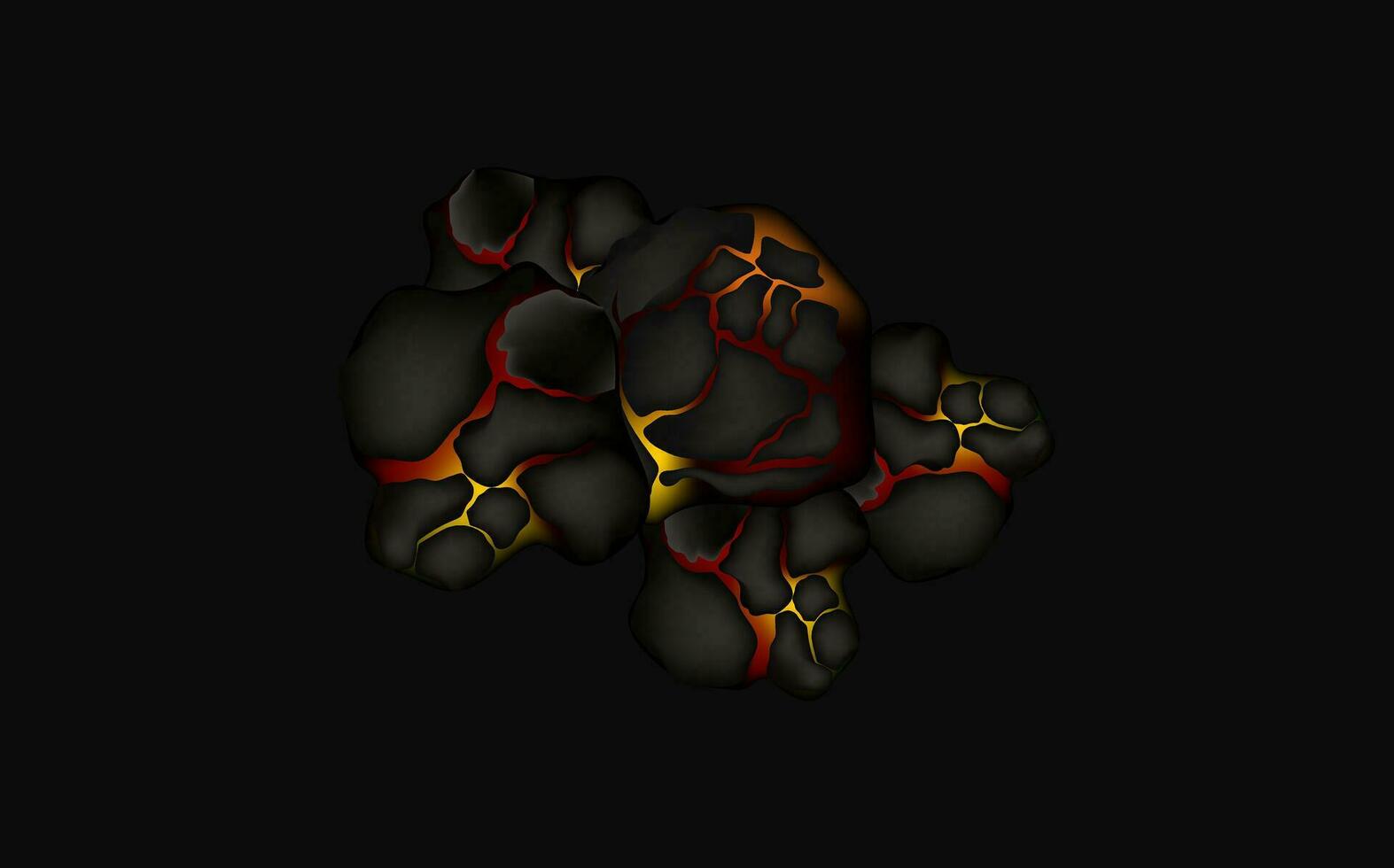 Stylized abstract background of volcano magma glow texture in cracking holes.Destroyed earth surface and flowing lava. vector