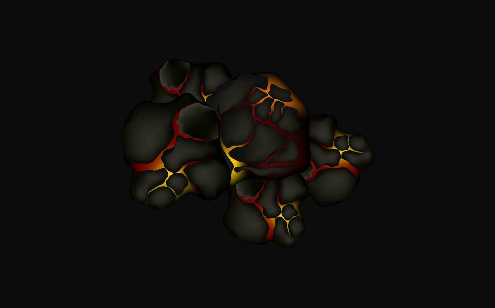 Stylized abstract background of volcano magma glow texture in cracking holes.Destroyed earth surface and flowing lava. vector