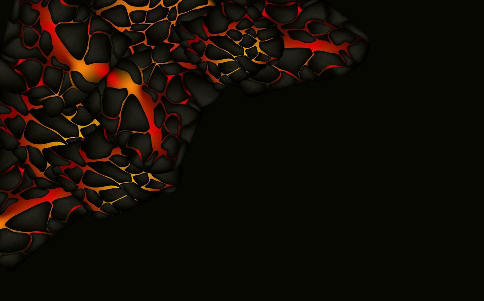 Stylized abstract background of volcano magma glow texture in cracking holes.Destroyed earth surface and flowing lava. vector