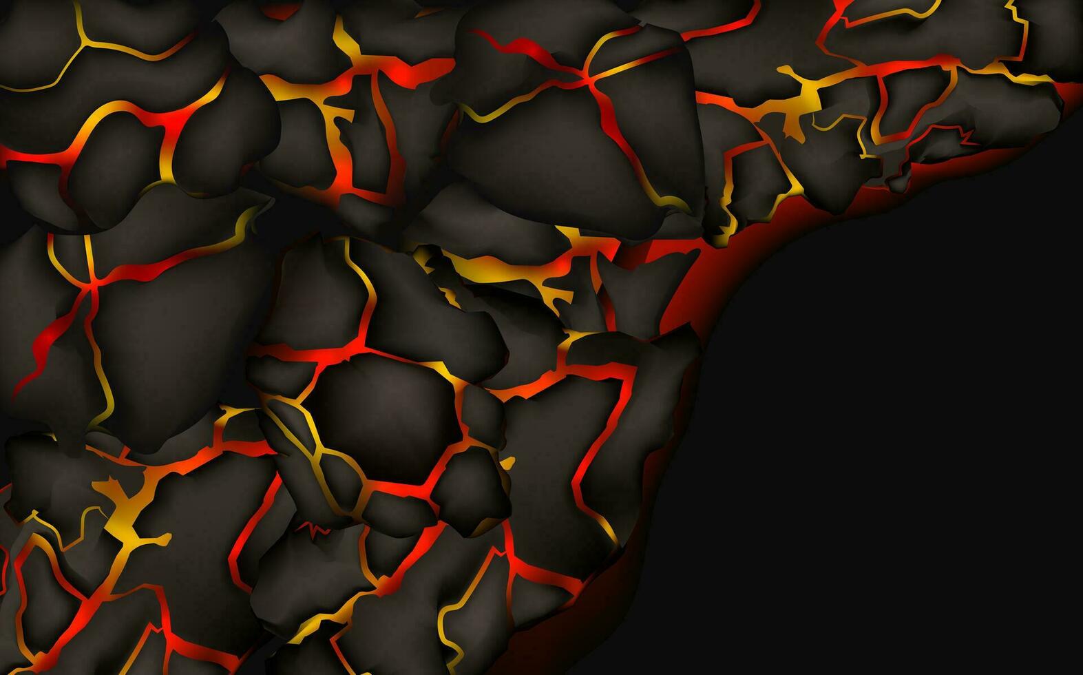 Stylized abstract background of volcano magma glow texture in cracking holes.Destroyed earth surface and flowing lava. vector