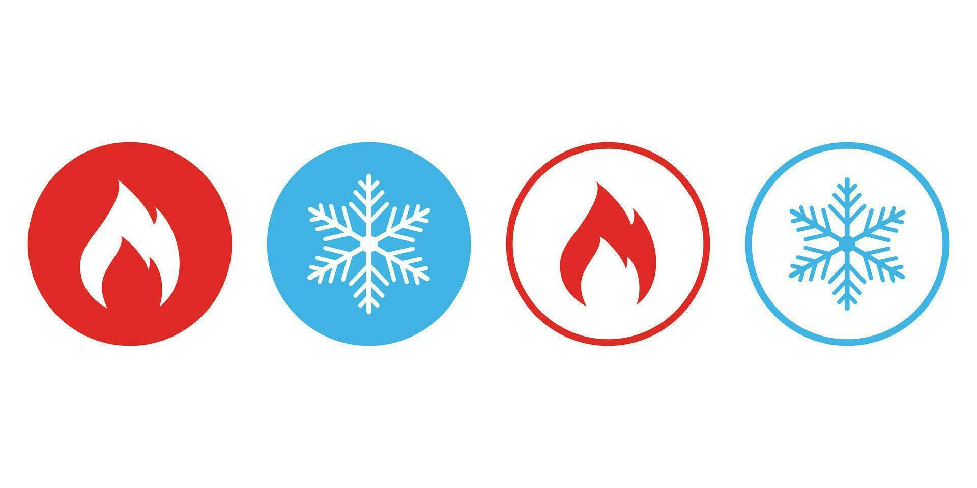 caliente y frío icono. fuego y copo de nieve signo. calefacción y enfriamiento botón. temperatura ajustamiento botones icono vector