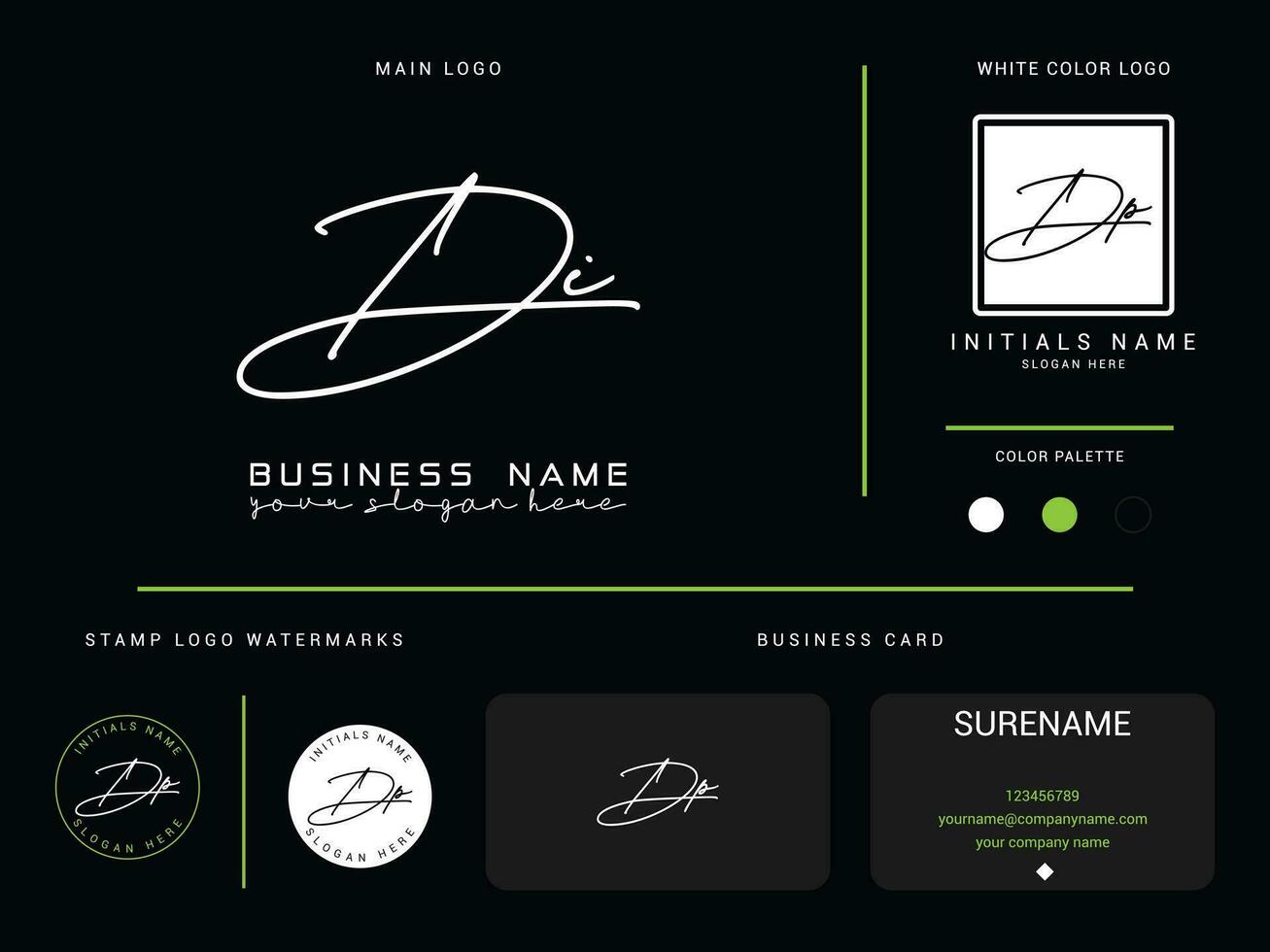 Signature DI i d Logo Letter Vector Icon With Brand Presentation