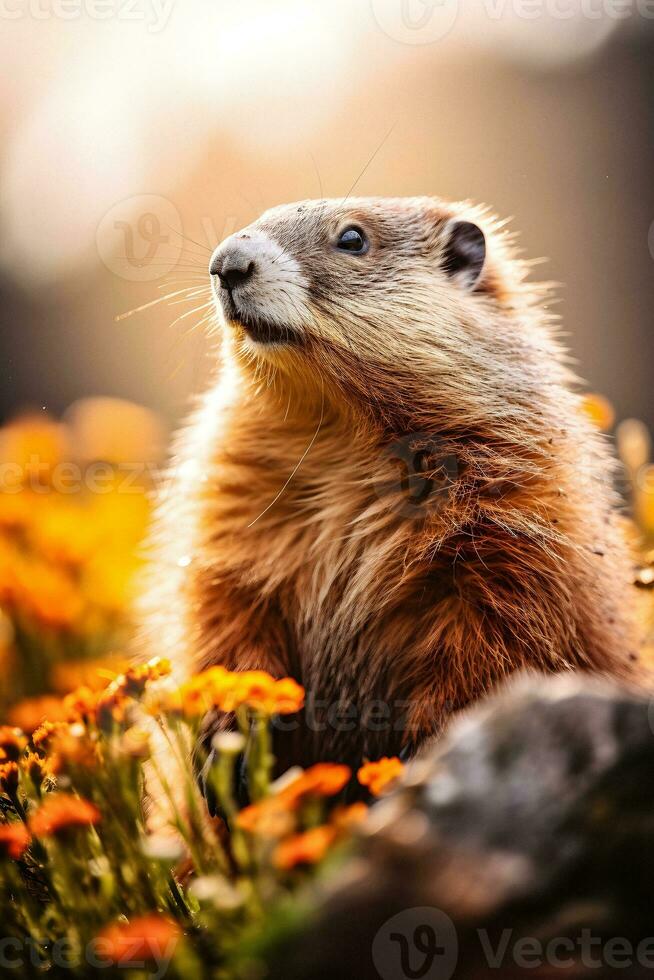 Majestic Marmot A Mountain Portrait   generative ai photo