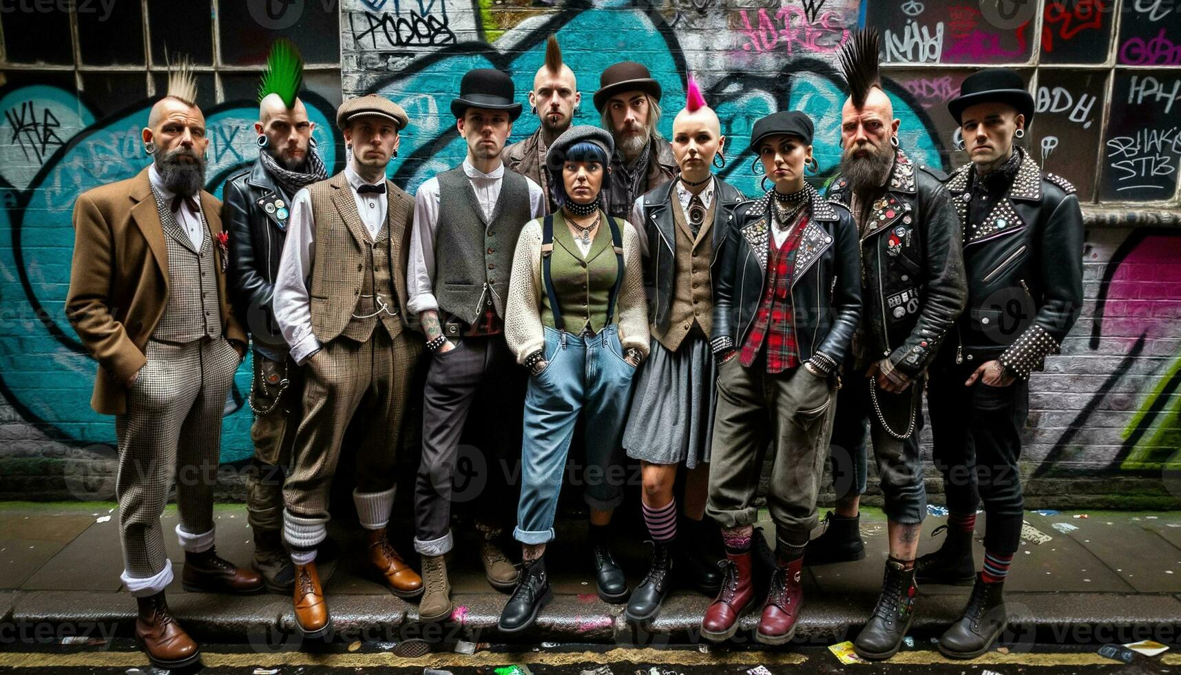 Punky Blinders Alley Gathering. Generative ai. photo