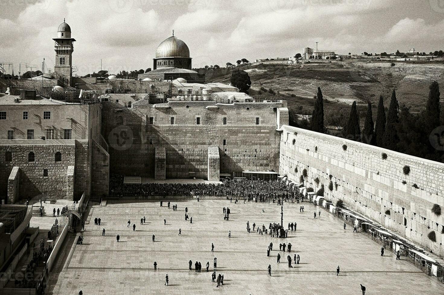 Overview of the Western Wall in Jerusalem   generative AI photo