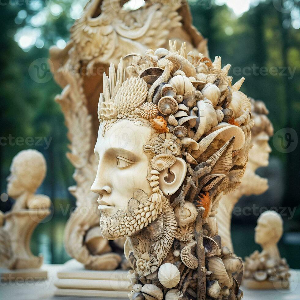 Eerie Shell Portrait   Modern Art meets Stylized Brut, Generated by AI photo