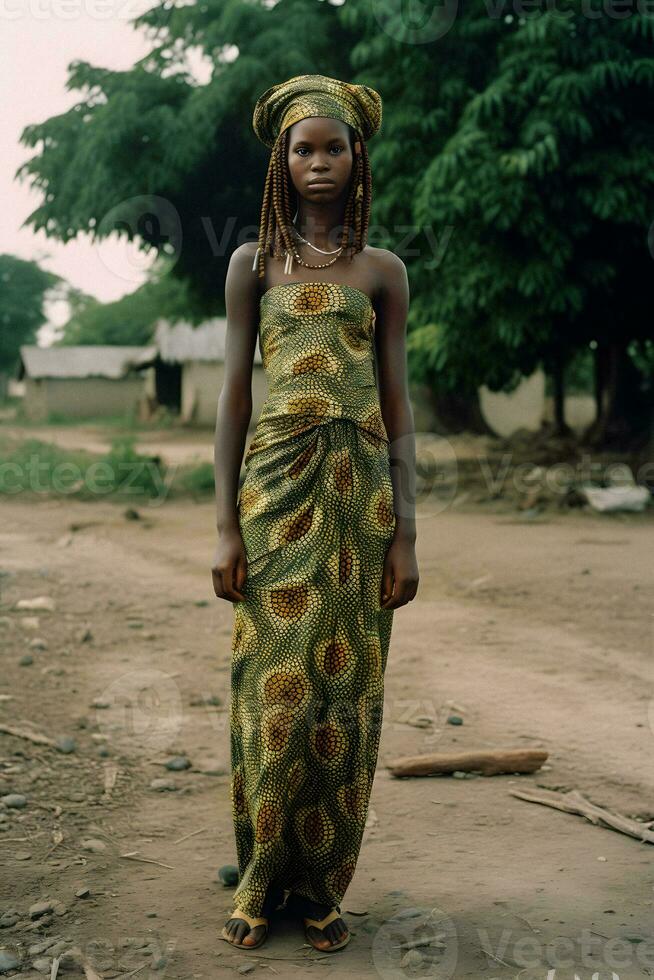 generado por ai retrato de hermosa joven africano mujer en tradicional atuendo foto