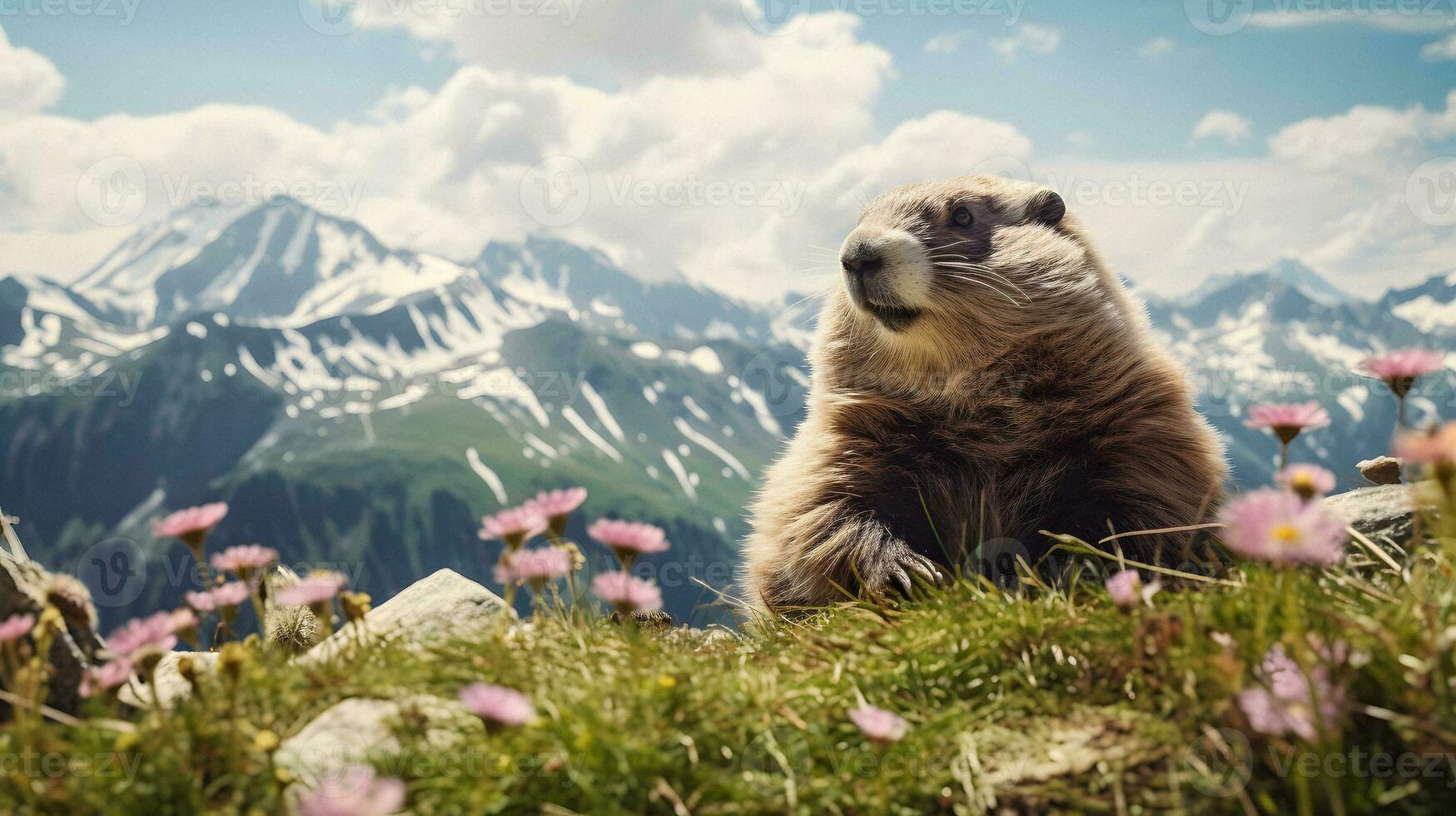 Majestic Marmot A Mountain Portrait   generative ai photo