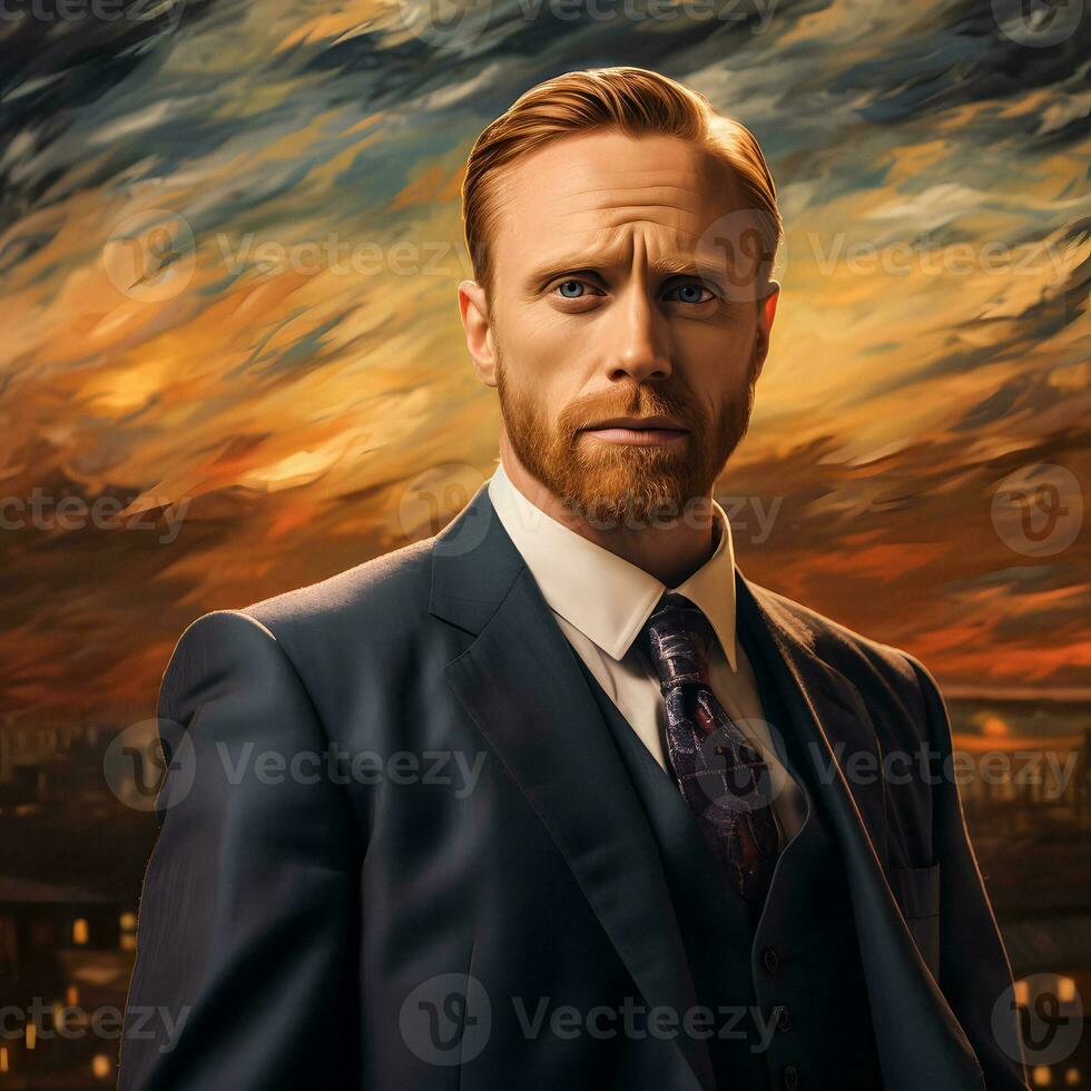 Modern Portrait Vincent Van Gogh as an Art Dealer   generative ai photo