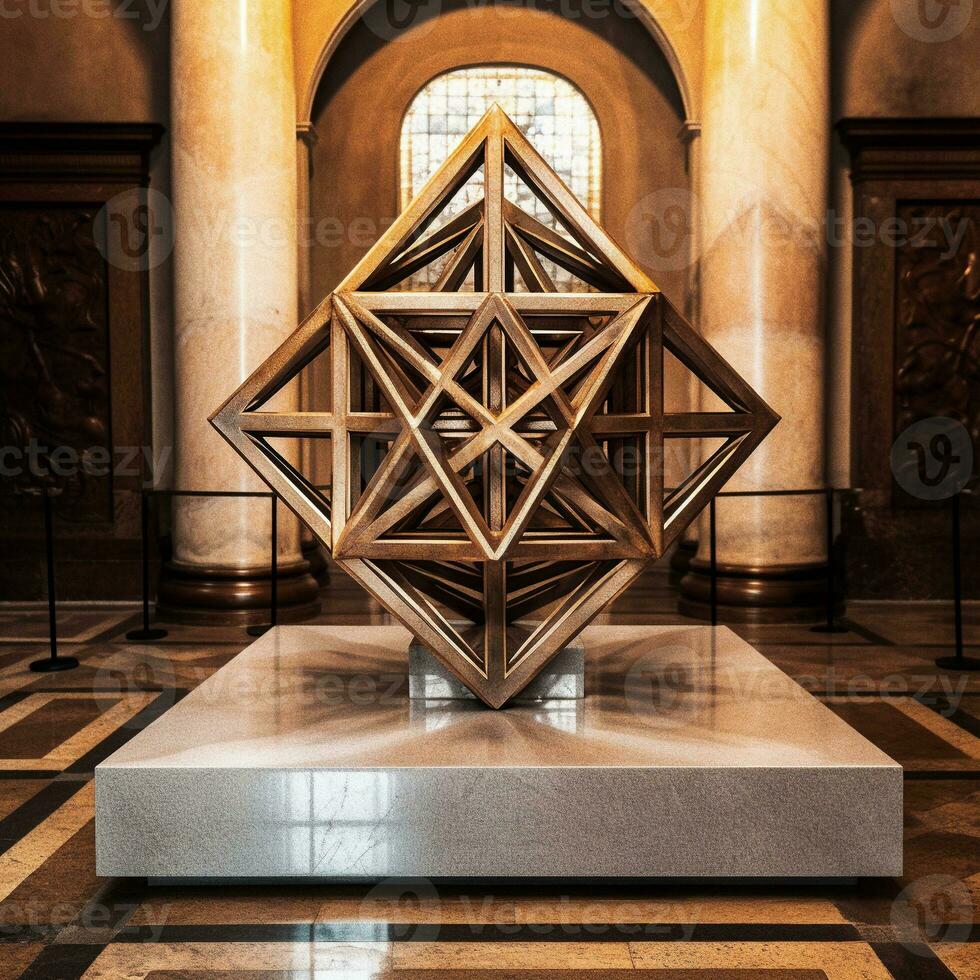 merkaba sculpture in a museum, religious symbol of judaism   generative AI photo