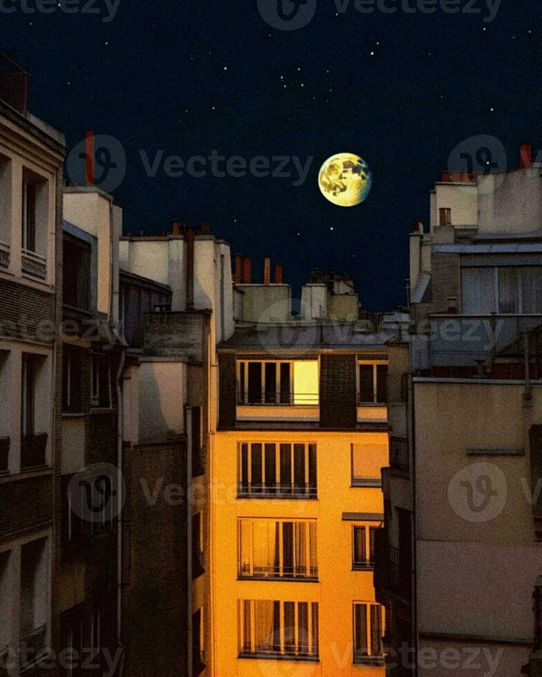 Nocturnal Paris Moonlit Cityscape under a Starry Sky   generative ai photo