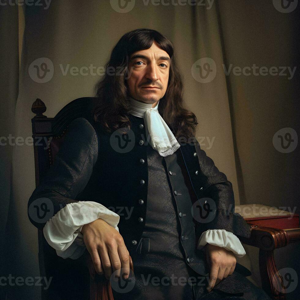 Modern Philosopher Rene Descartes Reimagined with Generative AI photo