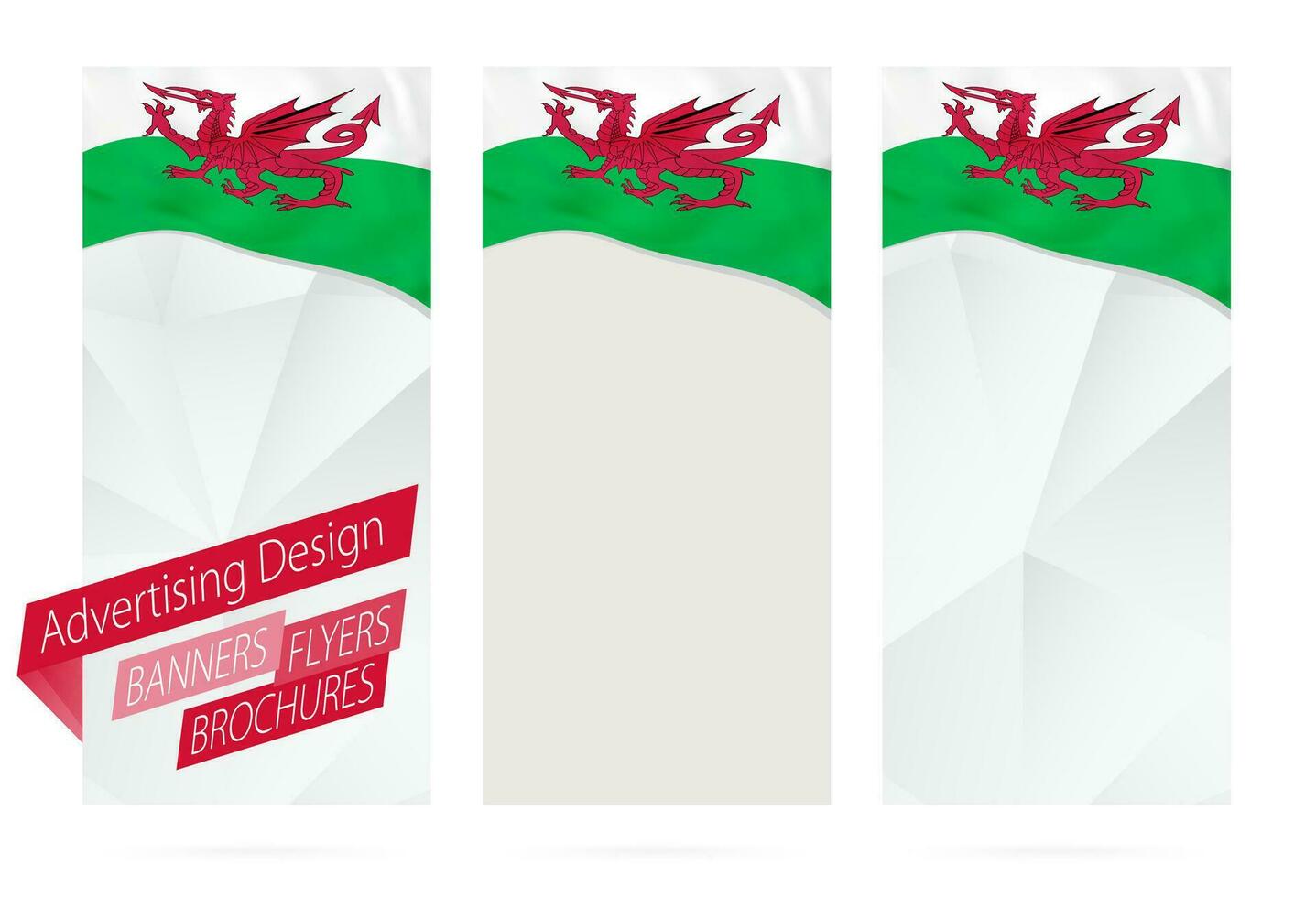 Design of banners, flyers, brochures with flag of Wales. vector