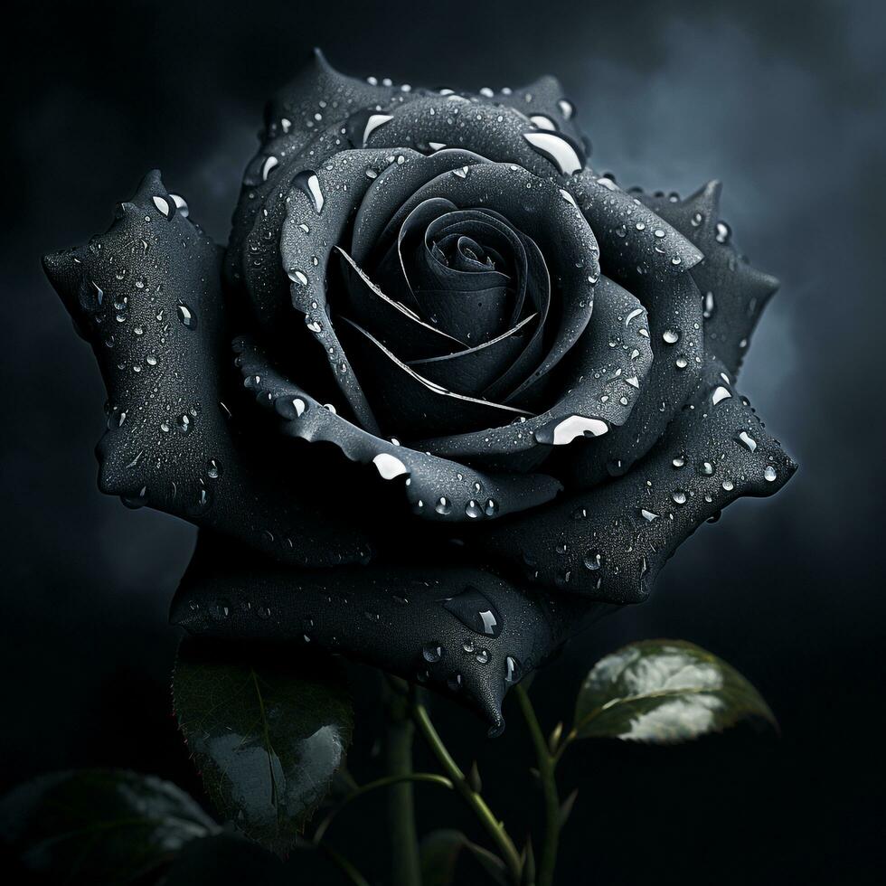 black rose with water drops photo