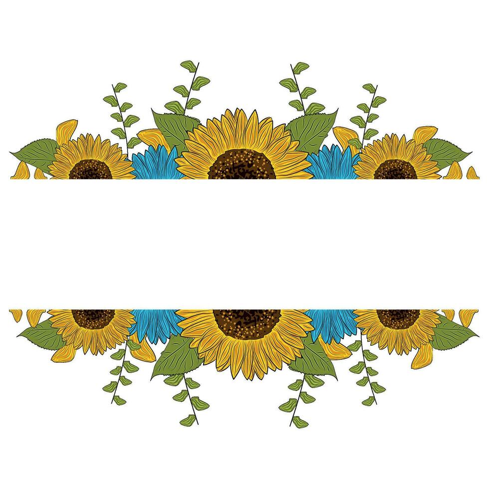 Colored sunflower frame Flower border Vector