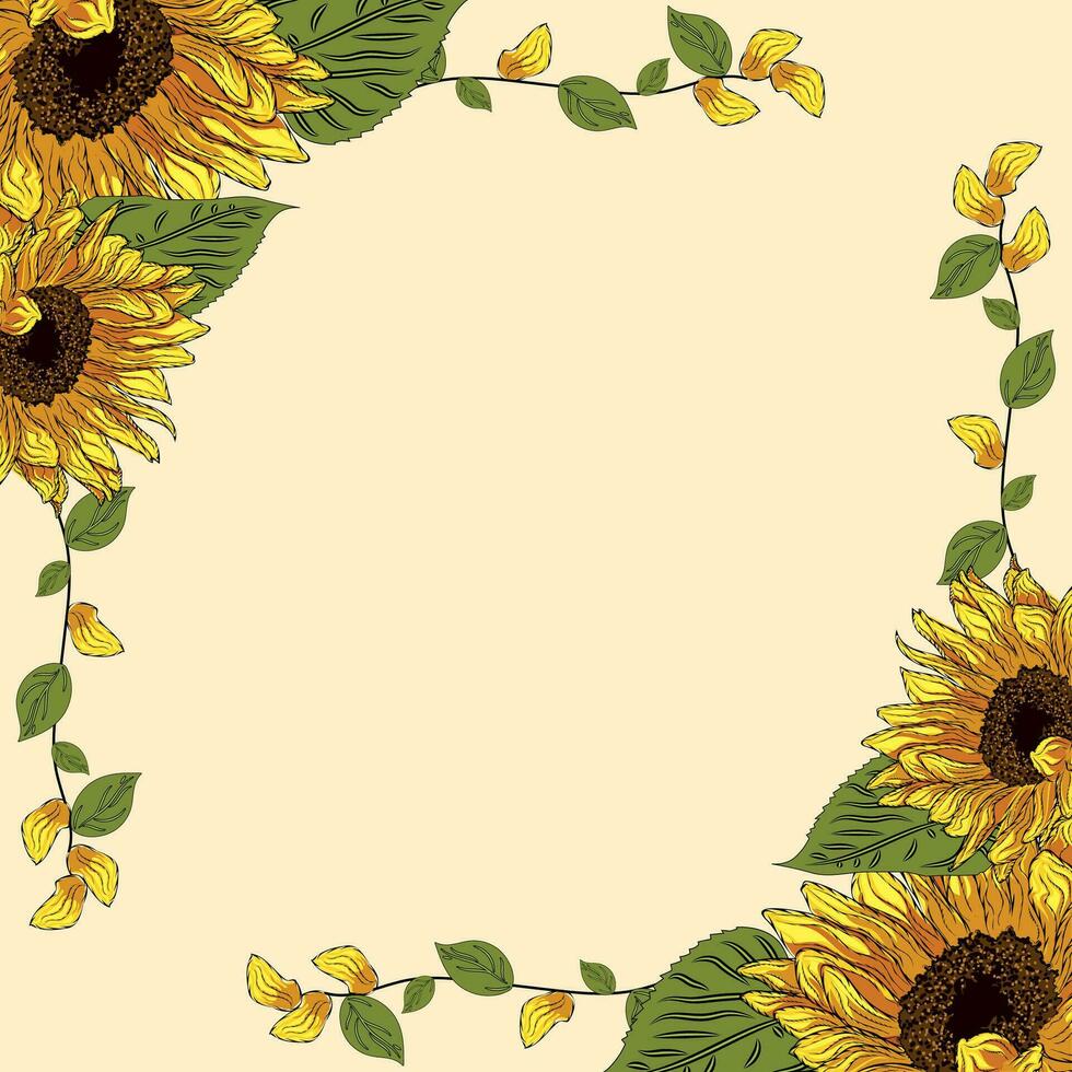 Colored sunflower frame Flower border Vector