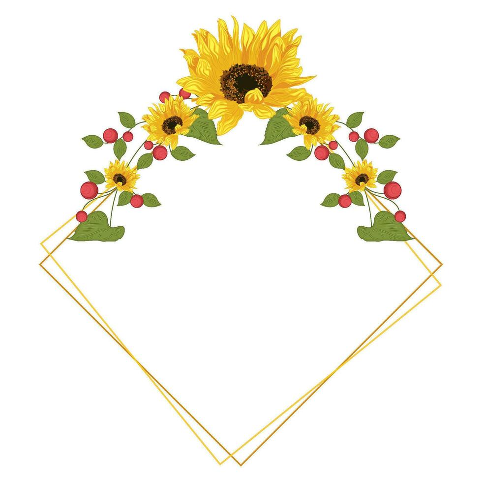 Colored sunflower frame Flower border Vector