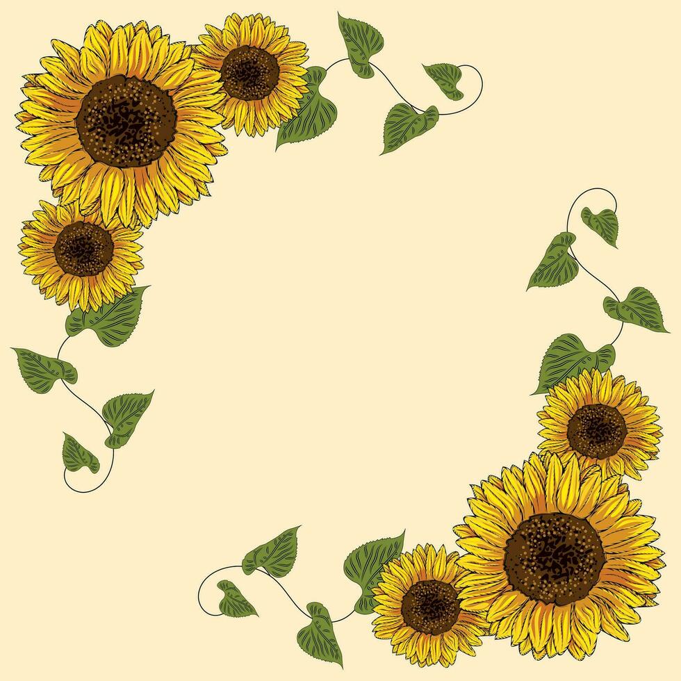 Colored sunflower frame Flower border Vector