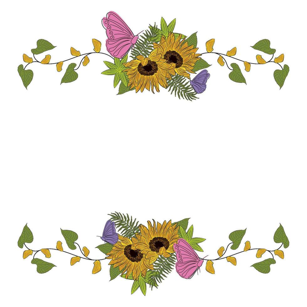 Colored sunflower frame Flower border Vector