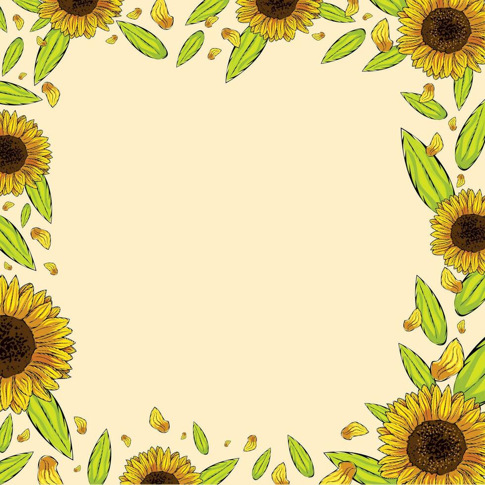 Colored sunflower frame Flower border Vector