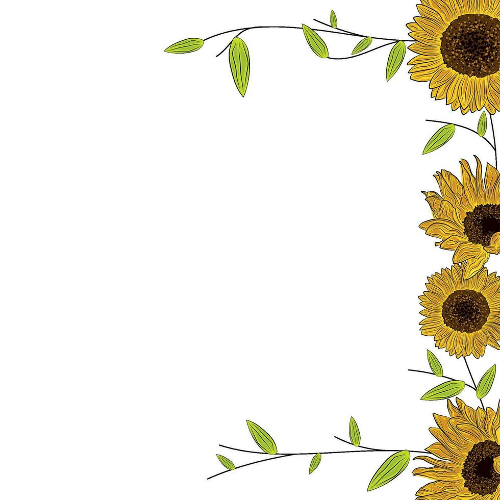 Colored sunflower frame Flower border Vector
