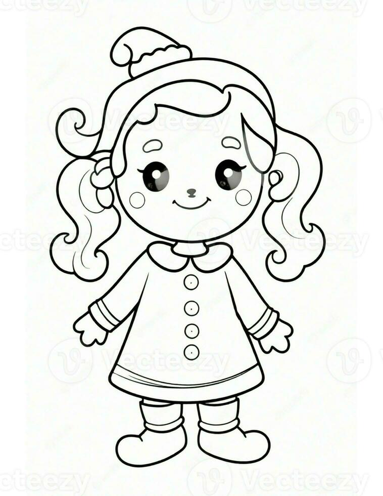 winter and christmas coloring page for kids girl with hat photo