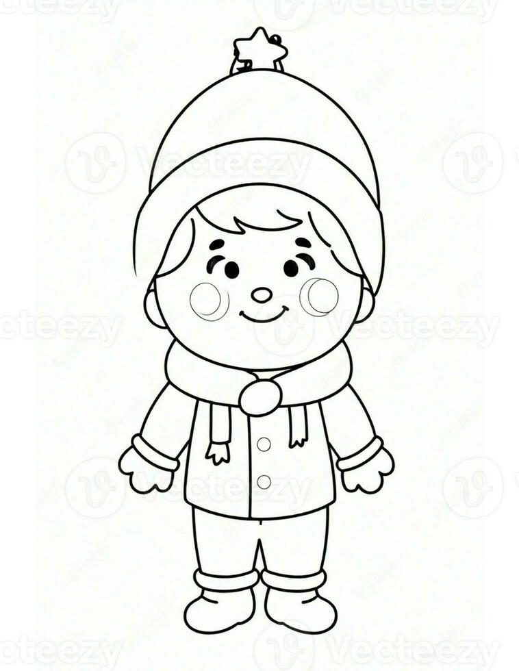 winter and christmas coloring page for kids elf in hat photo