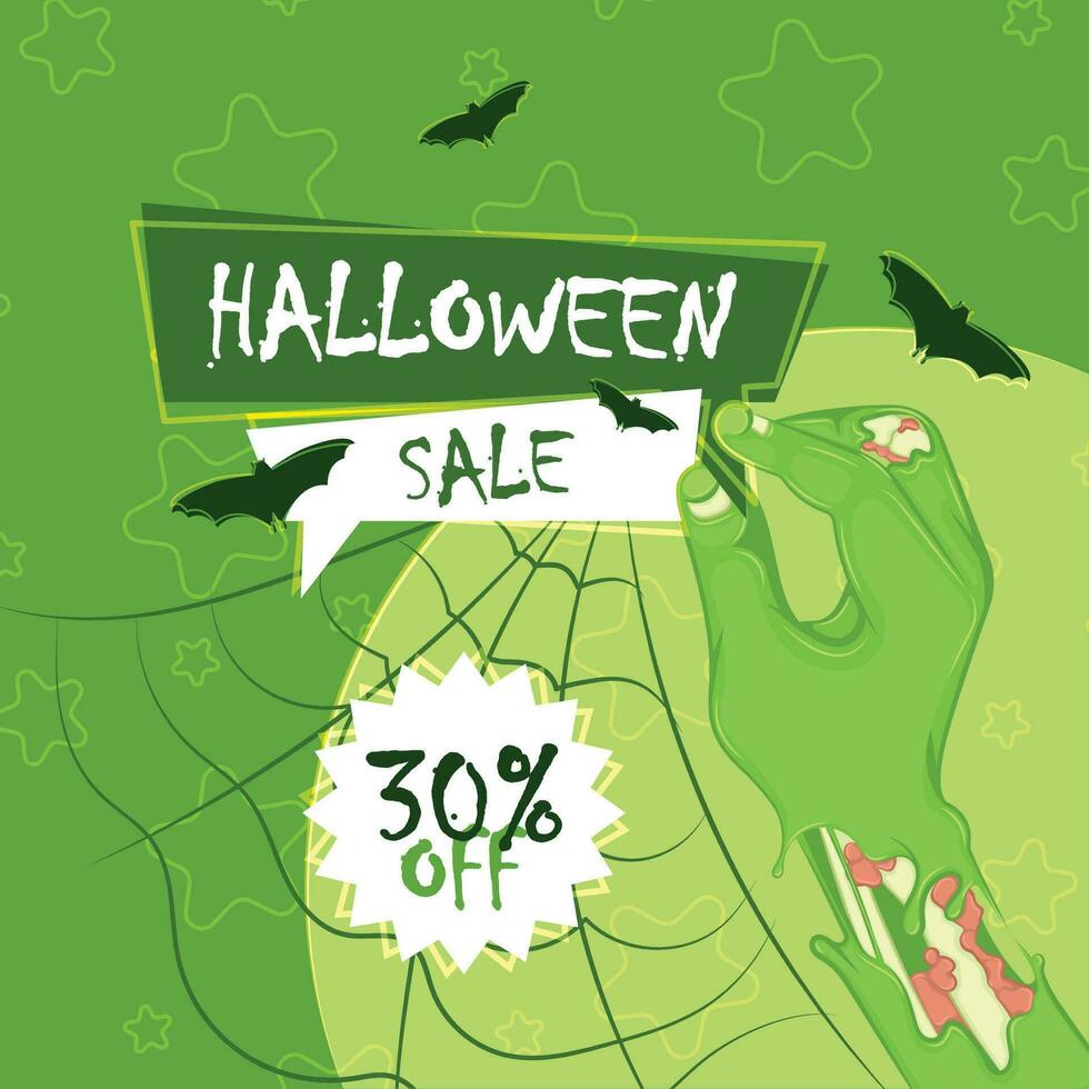 Halloween sale background with zombie hand Vector