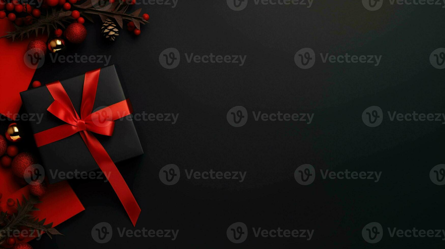 Sleek Black Friday. Bold red and black contrast with vouchers, discounts, and gifts photo