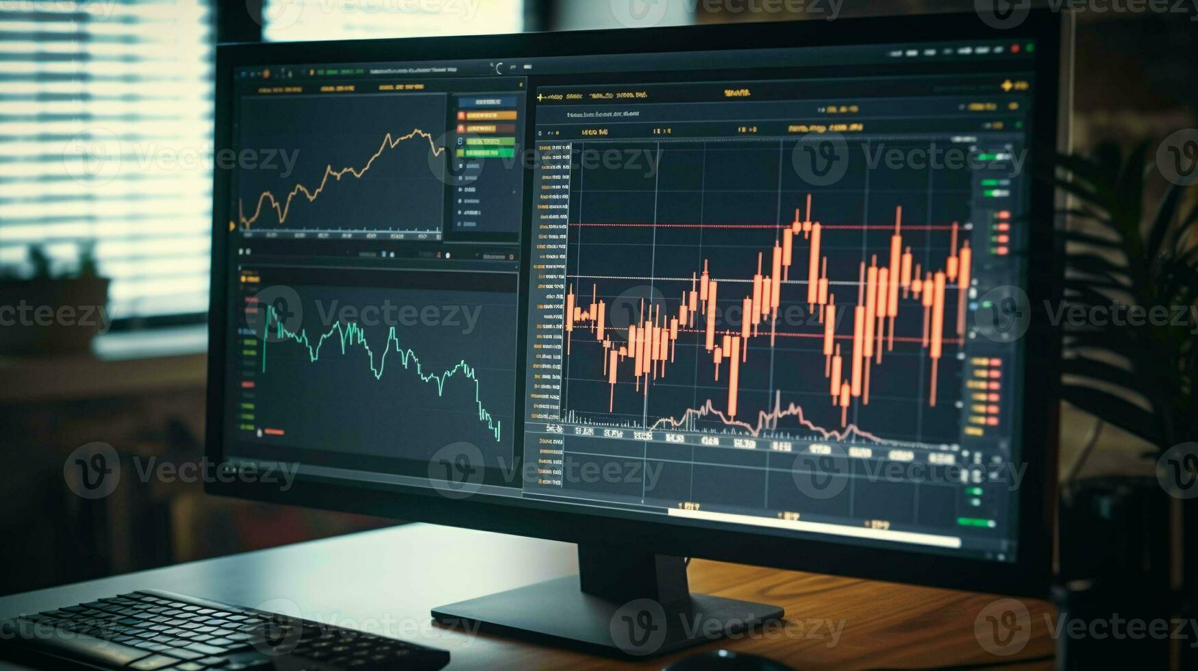 Financial Data Snapshot. A comprehensive view of key reports on the computer screen photo