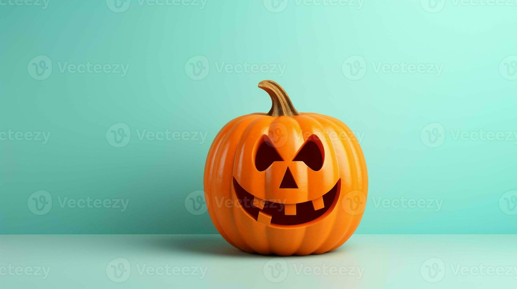 A Jack O Lantern Halloween Pumpkin on a Pastel Background Perfect for Subtle Seasonal Decor photo