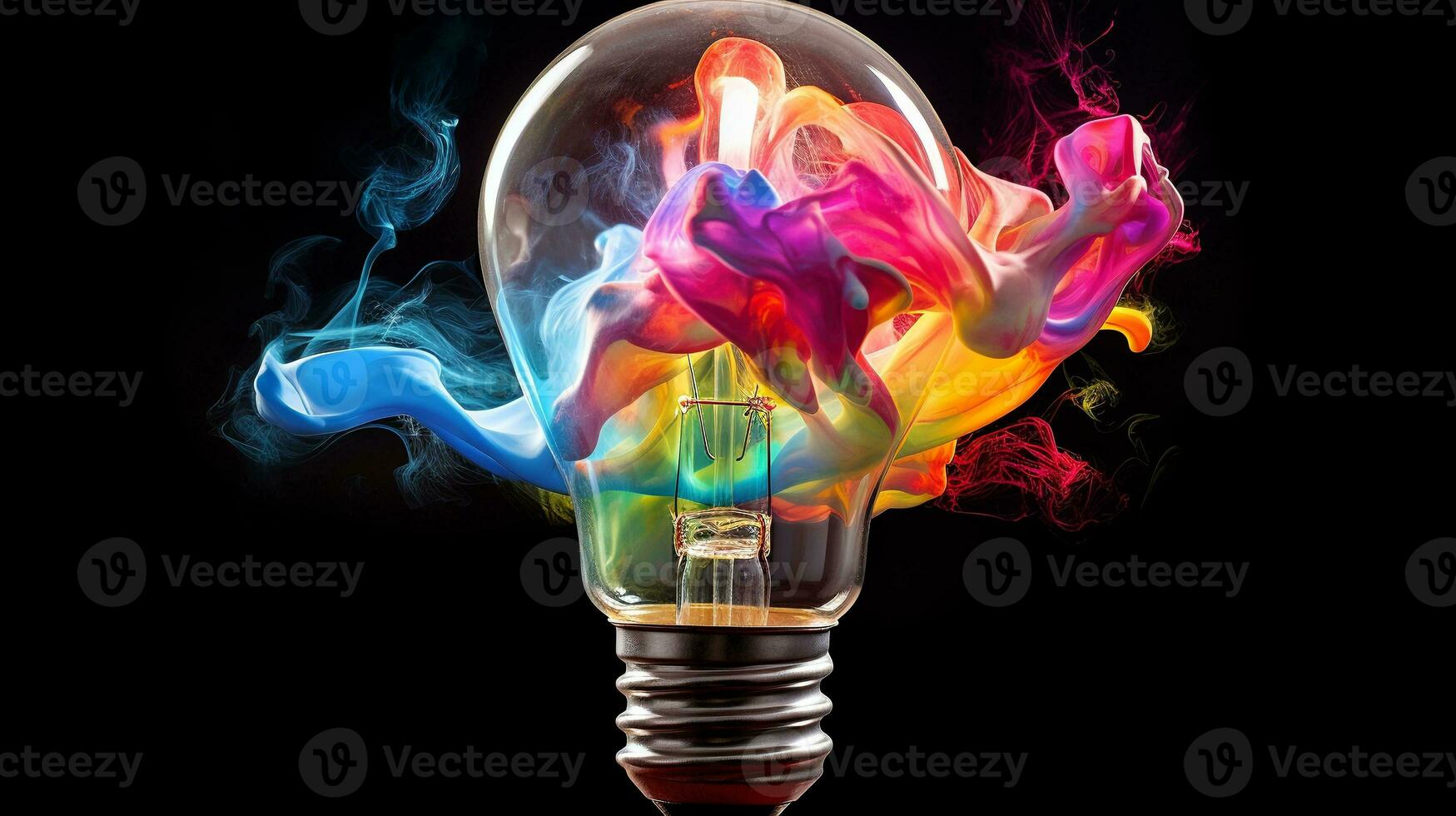 Vibrant explosion. Bursting light bulb creates a colorful masterpiece. Perfect for creative concepts photo