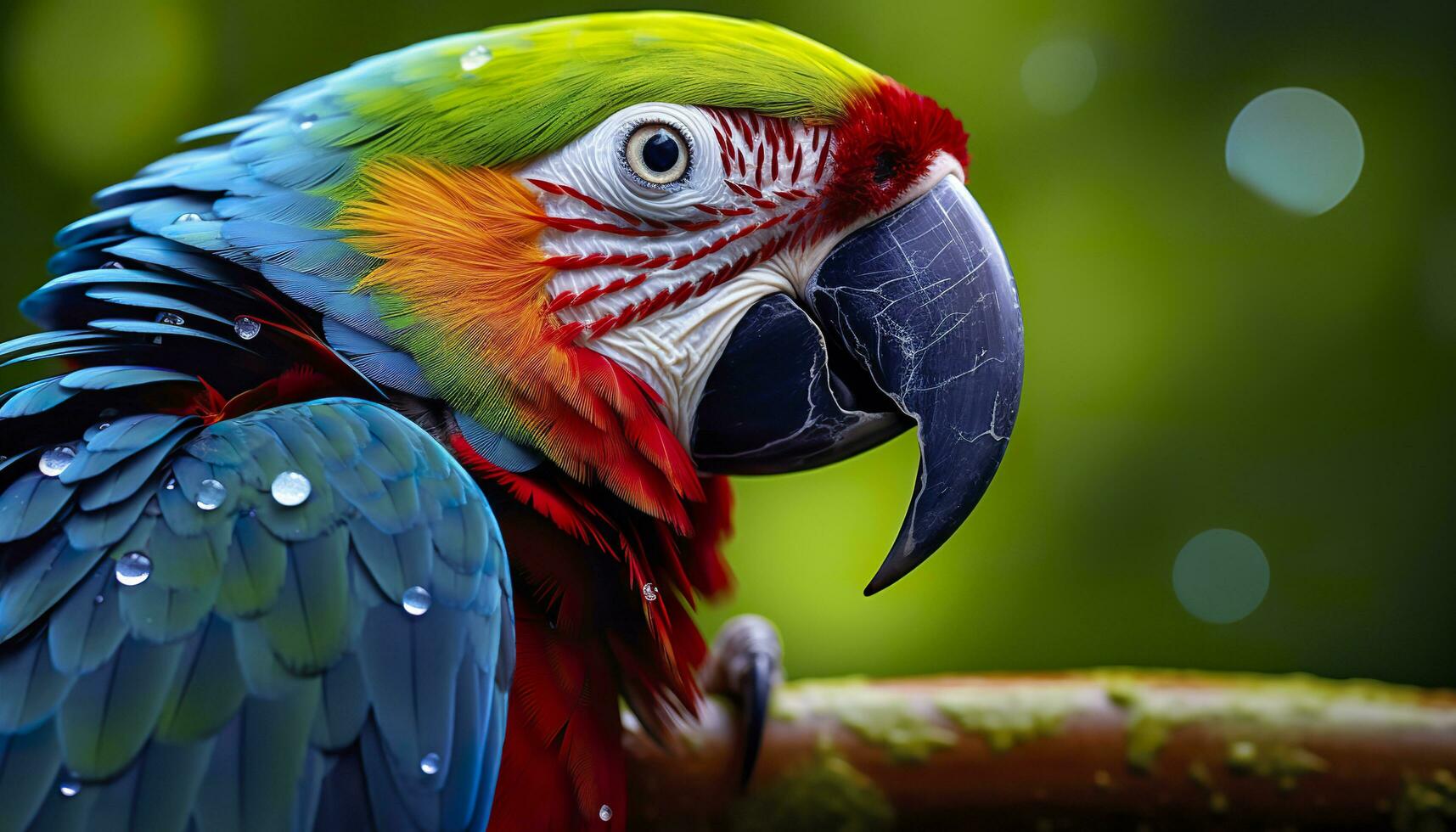 Tropical macaw perched, vibrant feathers in focus. Generative AI photo