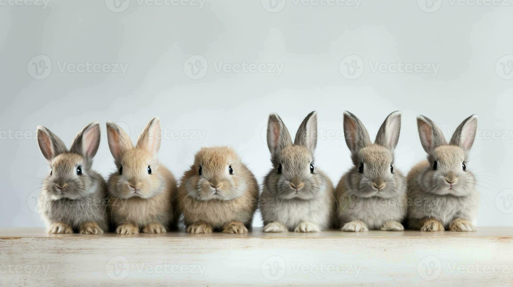 A charming group of cute rabbits against a minimalist backdrop photo