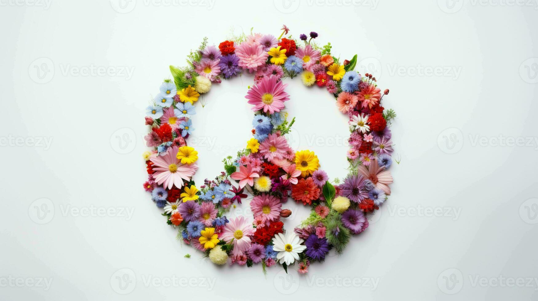 Peace Symbol Made from Various Flowers on the White Background photo