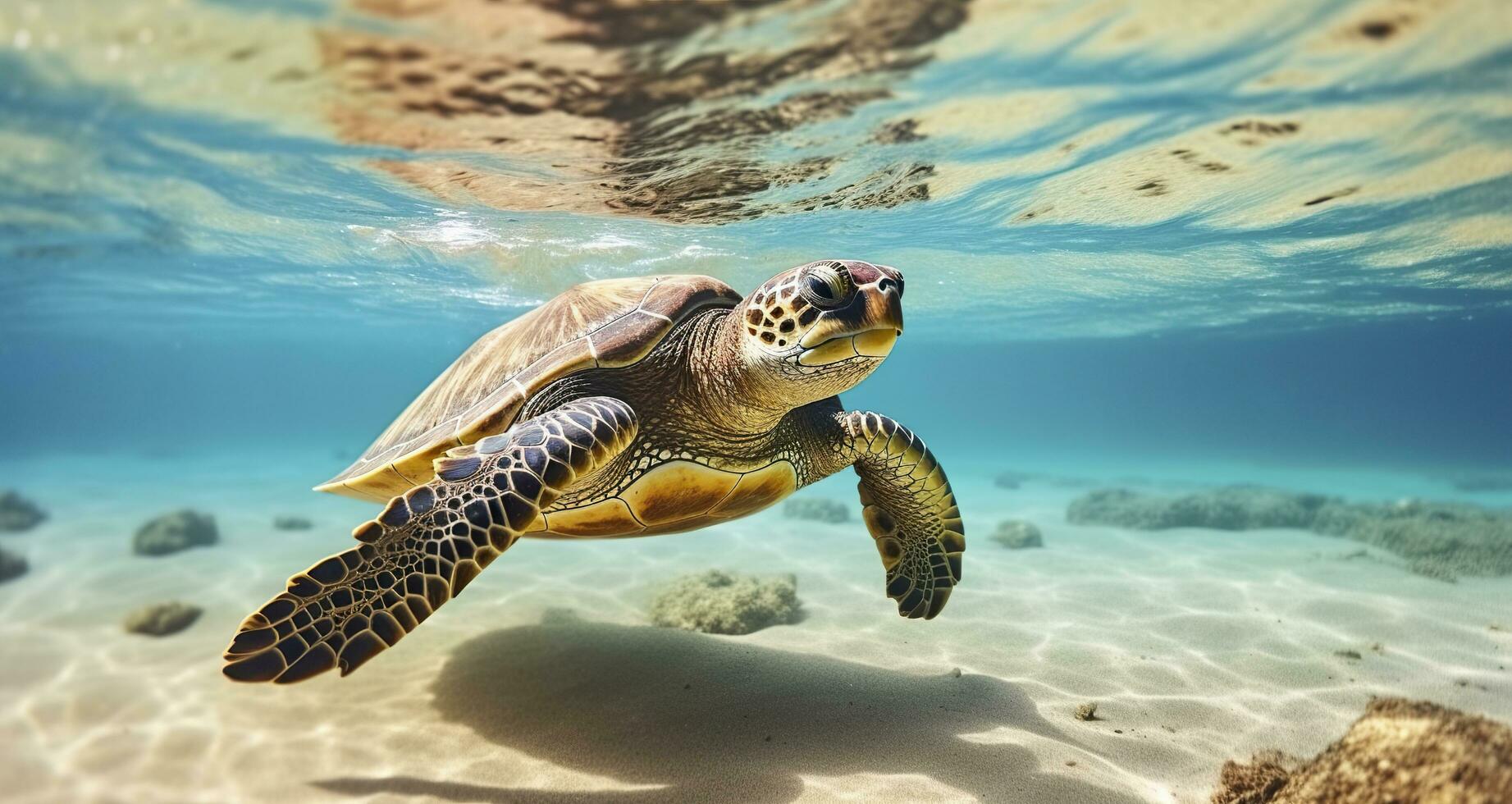 Photo of Sea turtle in the Galapagos island. Generative AI