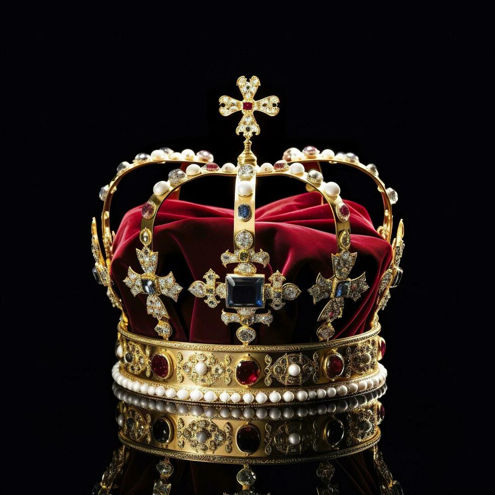 The Royal Coronation Crown Isolated on a Black Background. Generative AI photo