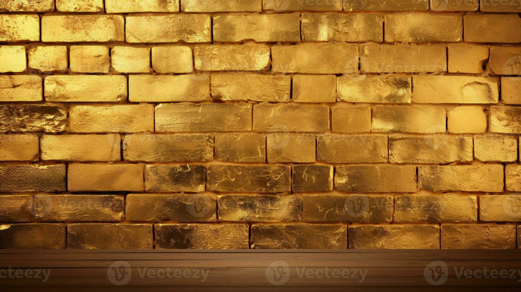 Golden brick wall with ample copy space, elegant and luxurious backdrop photo