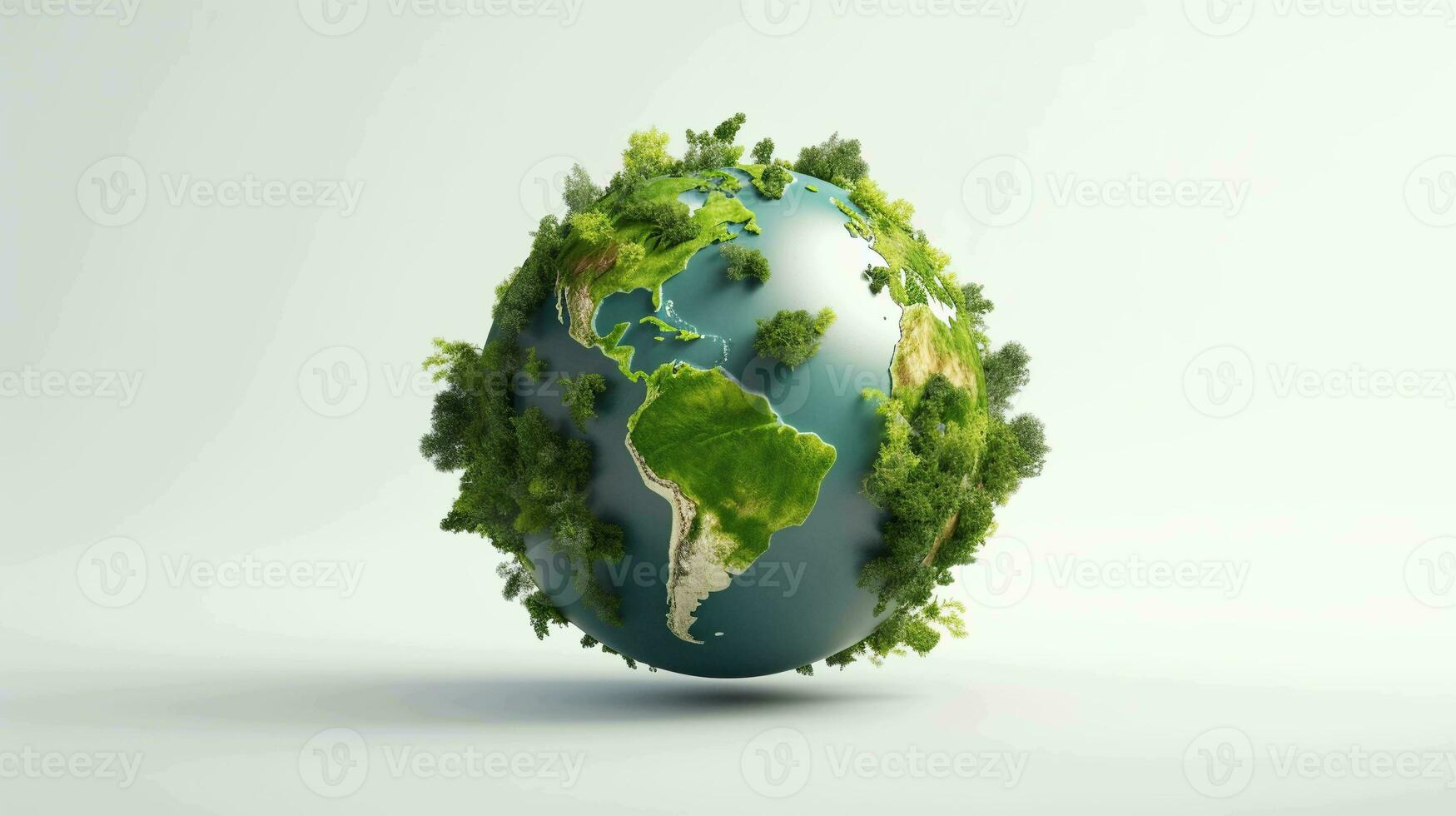 Detailed 3D Earth Render. Green Concept on a Clean White Canvas photo